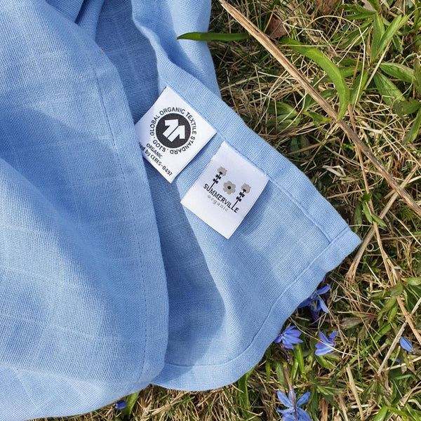 Summerville - 2 mussole quadrate bianca e azzurra