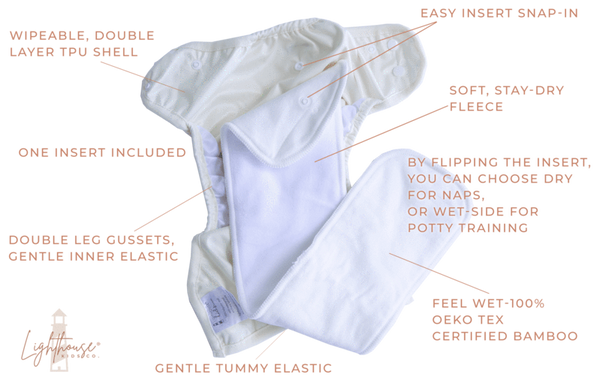 Lighthouse kids - cover pannolino con bottone ai2 e inserto in bamboo marrone