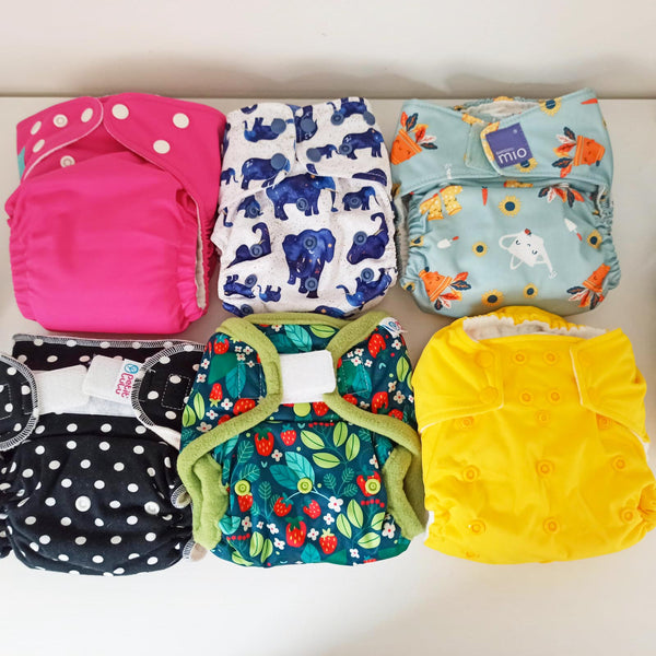 Kit prova misto 5 marche con 6 pannolini lavabili (AIO, AI2, POCKET E FITTED)