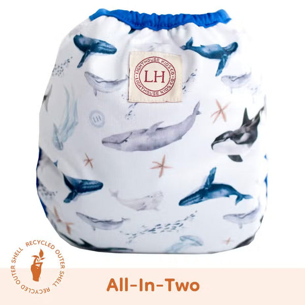 Lighthouse kids - cover pannolino con bottone ai2 7/25 kg e inserto in bamboo whale tale