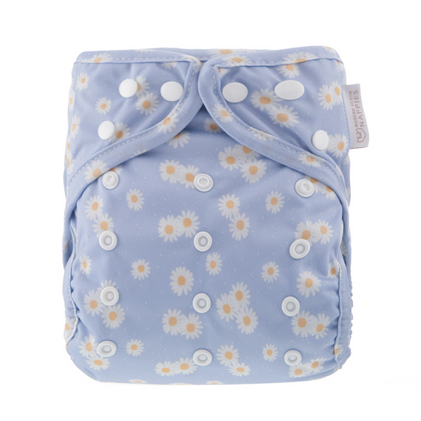 Modern cloth nappies - cover Ditsy Daisy - Sky Blue