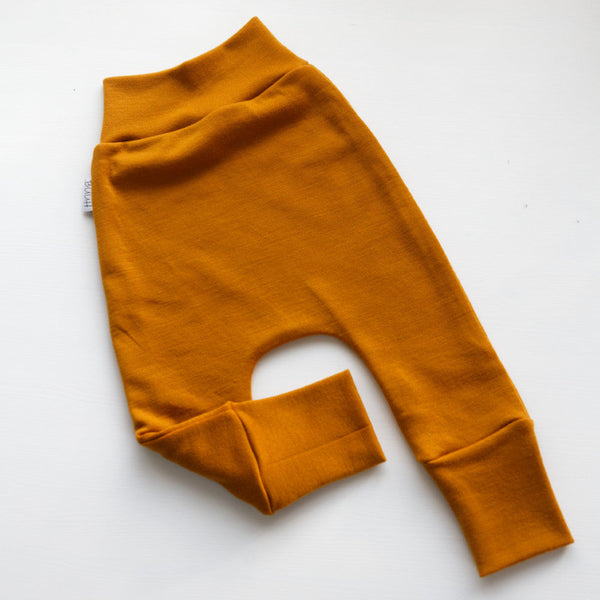 Buuh -  taglia M pantaloni lunghi in lana Merino - Giallo senape (500 g/m²)