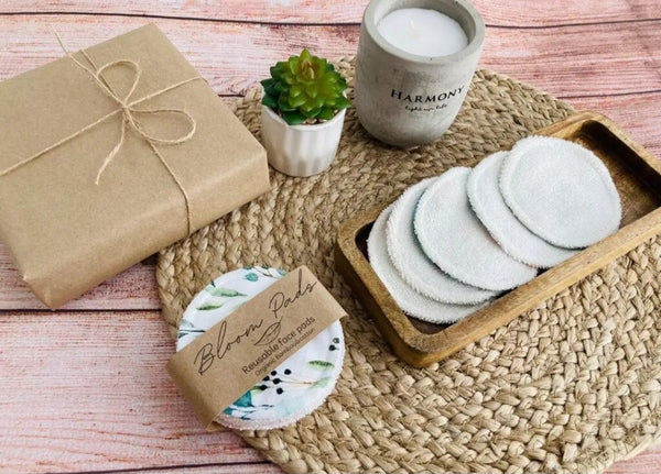 Bloom pads - 5 dischetti struccanti fiori luminosi in bamboo con sacchettino